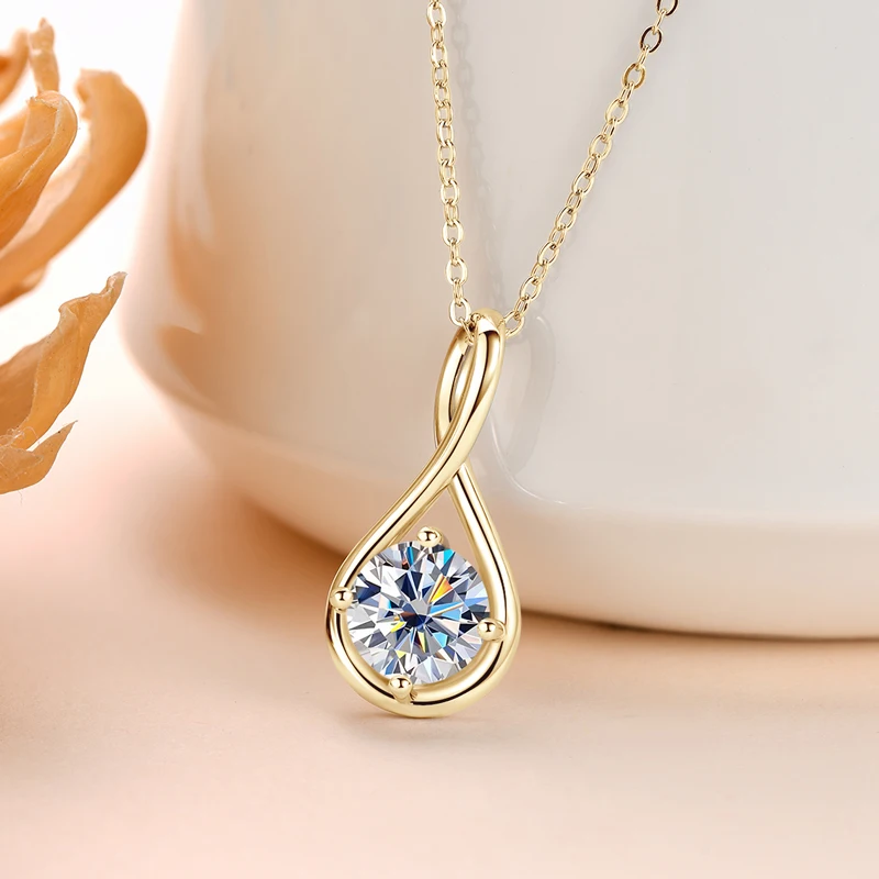 Lnngy 8mm 2.0ct Moissanite Necklace S925 Sterling Silver Pendant Necklaces For Women Exquisite cadena plata 925 Wedding Jewelry