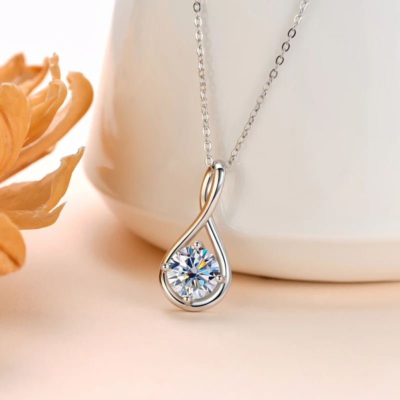 Lnngy 8mm 2.0ct Moissanite Necklace S925 Sterling Silver Pendant Necklaces For Women Exquisite cadena plata 925 Wedding Jewelry