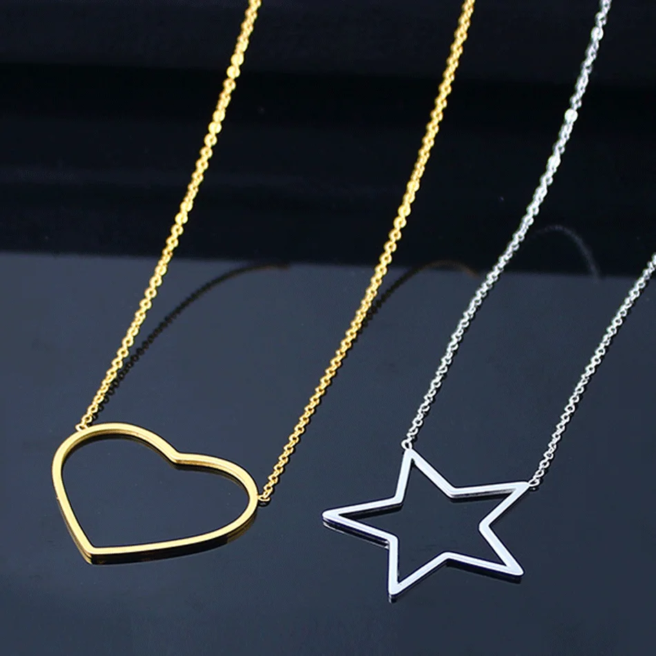 Stainless Steel Chain Choker Neckless For Women Heart Star Round Pendant Necklace Korean Necklace Women Jewelry