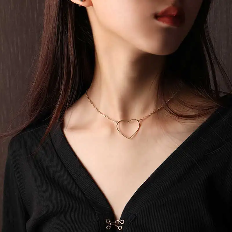Stainless Steel Chain Choker Neckless For Women Heart Star Round Pendant Necklace Korean Necklace Women Jewelry