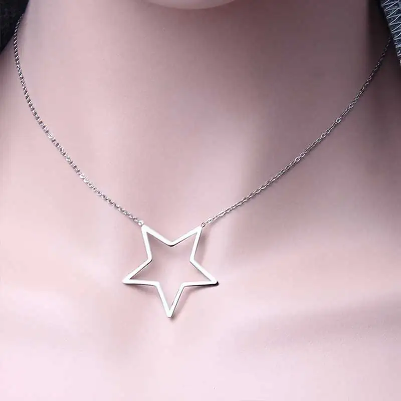 Stainless Steel Chain Choker Neckless For Women Heart Star Round Pendant Necklace Korean Necklace Women Jewelry