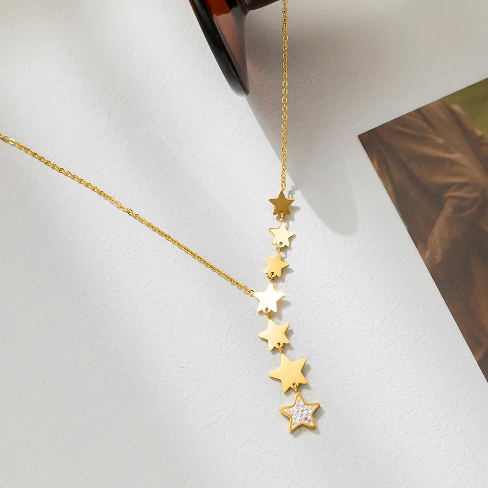 Fashion Zircon Multip Stars Pendant Necklace For Women Female Gold Color Stainless Steel Clavicle Chains Wedding Jewelry Gift