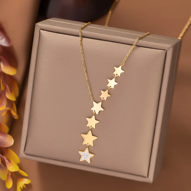 Fashion Zircon Multip Stars Pendant Necklace For Women Female Gold Color Stainless Steel Clavicle Chains Wedding Jewelry Gift