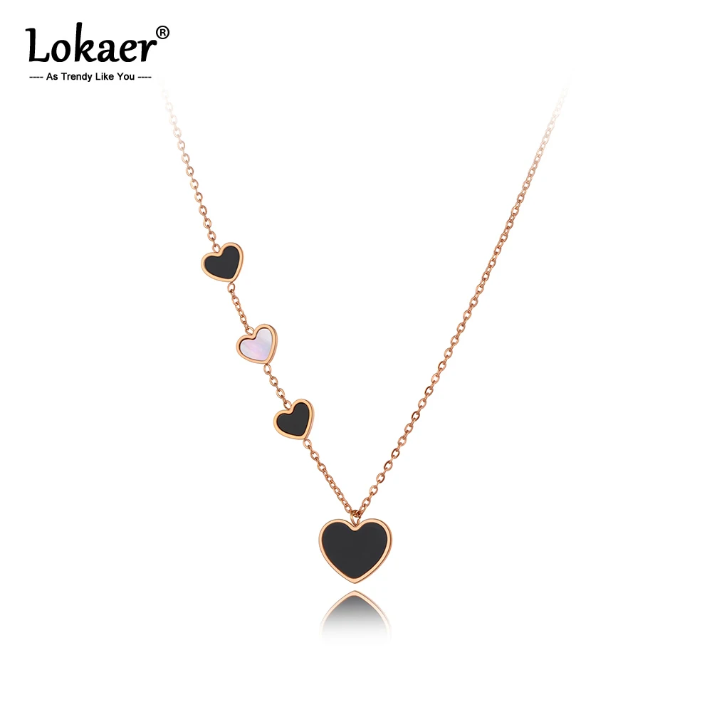 Lokaer Original Design Stainless Steel 4Pcs Heart Charm Choker Necklace Jewelry Trendy Acrylic Pendant Necklace For Women N20206