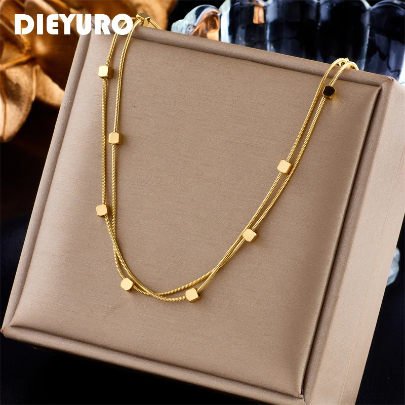 316L Stainless Steel 2 In 1 Small Cube Chains Necklace For Women New Gold Silver Color Girls Choker Party Jewelry Gifts