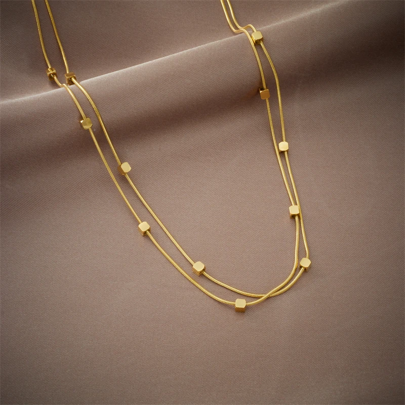 316L Stainless Steel 2 In 1 Small Cube Chains Necklace For Women New Gold Silver Color Girls Choker Party Jewelry Gifts