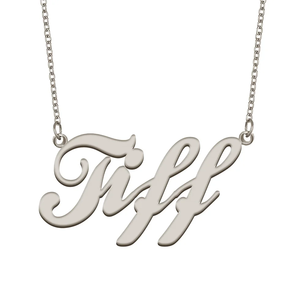 Tiff Name Necklace for Women Stainless Steel Jewelry Gold Plated Nameplate Pendant Femme Mothers Girlfriend Gift