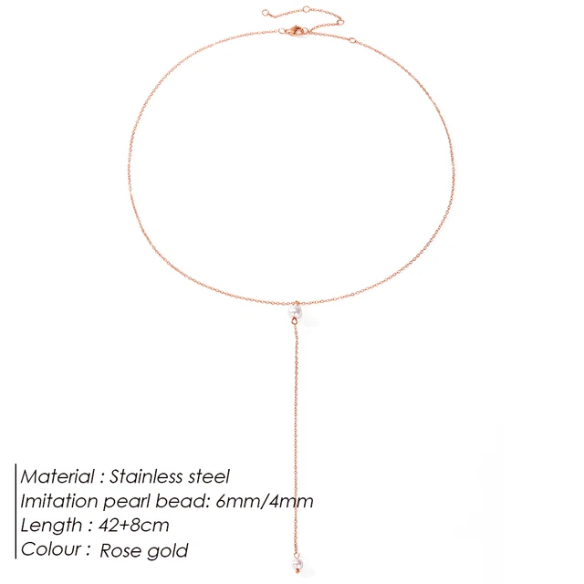 Stainless Steel Y-shaped Imitation Pearl Chain Necklace Charm Clavicle