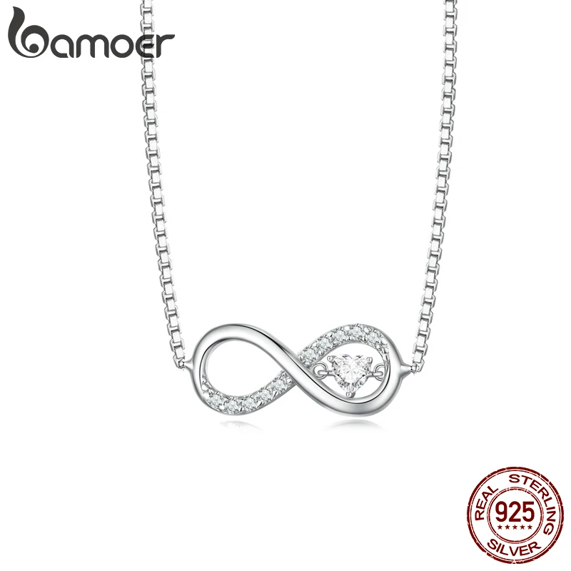 bamoer Infinity Love Family Forever Short Chain Necklace for Women Clear CZ 925 Sterling Silver Fashion Jewlery SCN352Product se