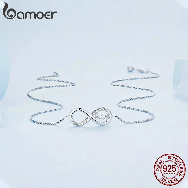 bamoer Infinity Love Family Forever Short Chain Necklace for Women Clear CZ 925 Sterling Silver Fashion Jewlery SCN352Product se