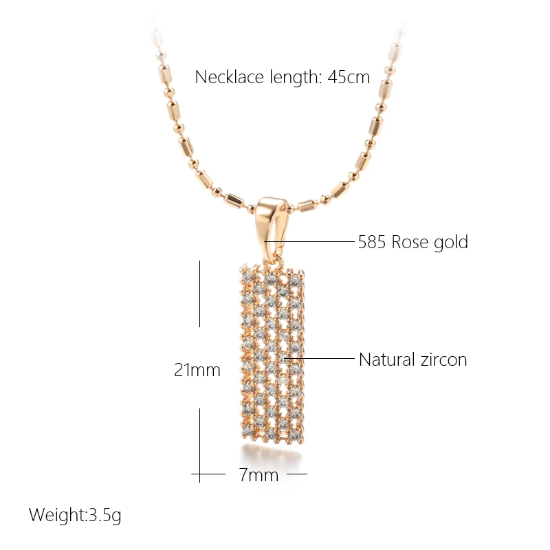 Full Natural Zircon Square Pendant Necklace Fashion 585 Rose Gold Color Women Daily Necklace High Quality Fine Jewelry