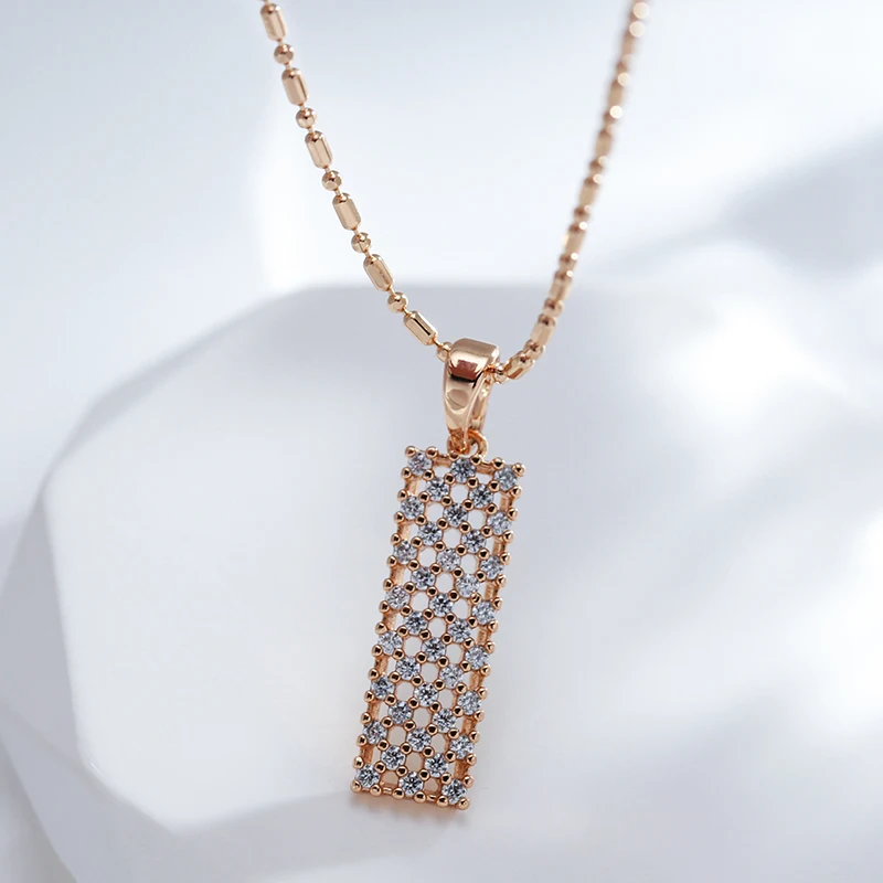 Full Natural Zircon Square Pendant Necklace Fashion 585 Rose Gold Color Women Daily Necklace High Quality Fine Jewelry