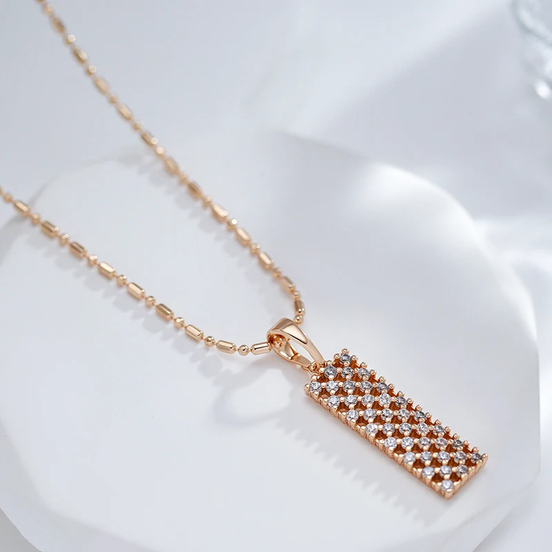 Full Natural Zircon Square Pendant Necklace Fashion 585 Rose Gold Color Women Daily Necklace High Quality Fine Jewelry