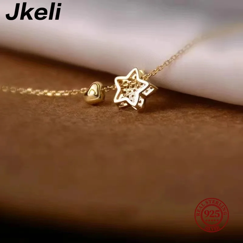 Jkeli Real 925 Sterling Silver Necklace Sweet Star Heart  Pendant 18k Necklace For Women Wedding Statement Fine Jewelry