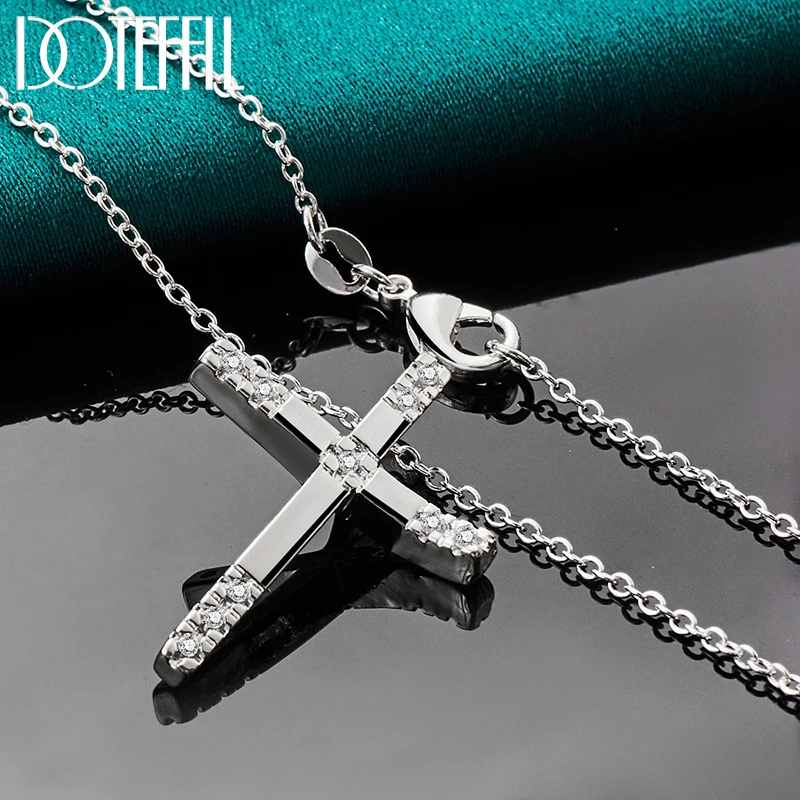 925 Sterling Silver AAA Zircon Cross Pendant Necklace 16-30 Inch Chain For Women Man Fashion Wedding Charm JewelryProdu