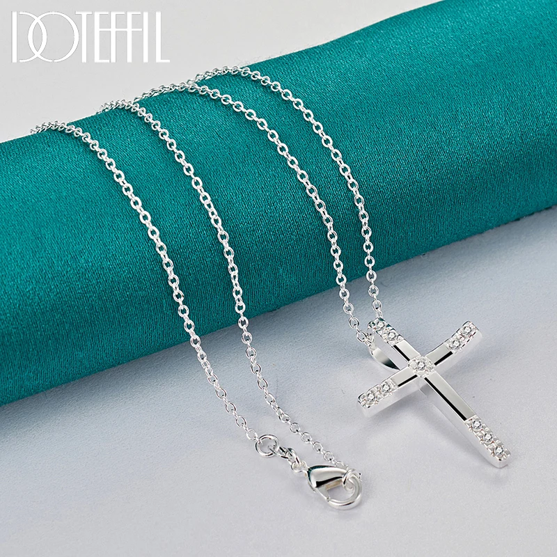 925 Sterling Silver AAA Zircon Cross Pendant Necklace 16-30 Inch Chain For Women Man Fashion Wedding Charm JewelryProdu