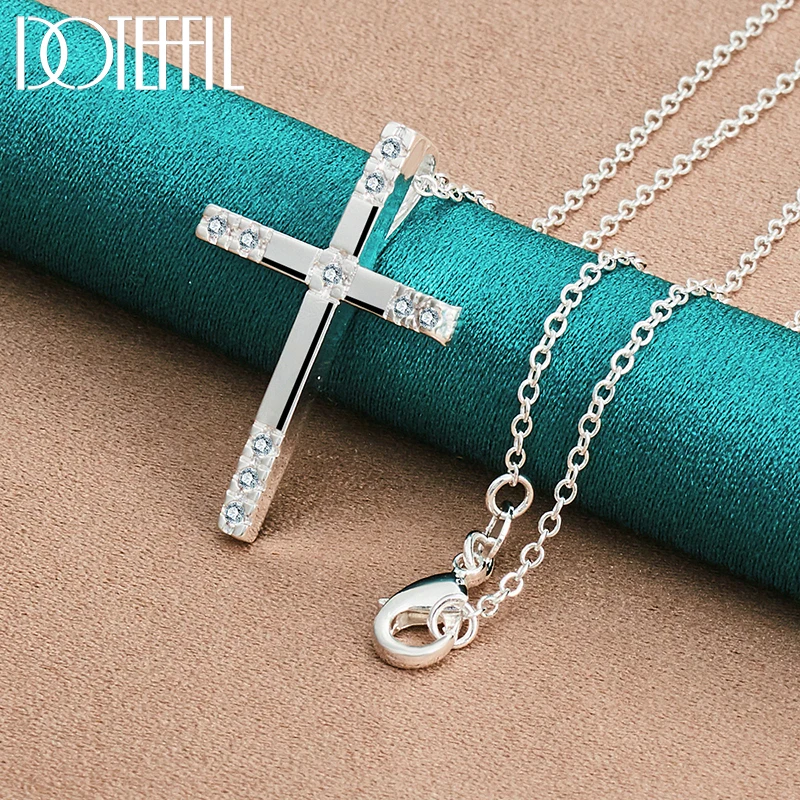 925 Sterling Silver AAA Zircon Cross Pendant Necklace 16-30 Inch Chain For Women Man Fashion Wedding Charm JewelryProdu