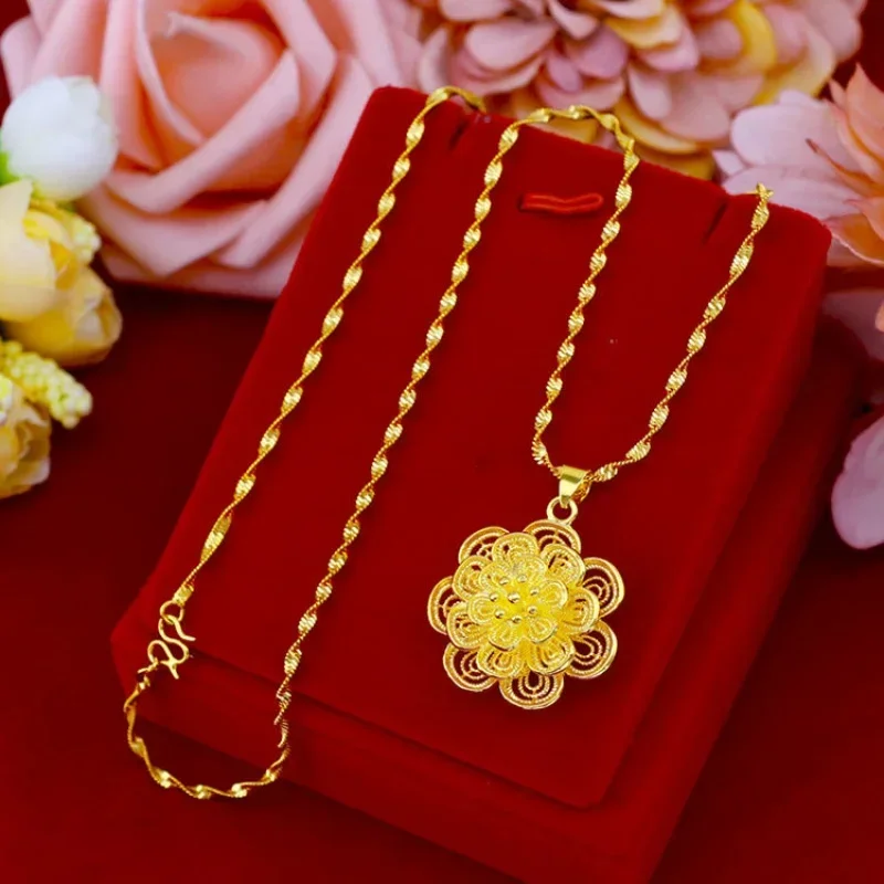 Gold 18K rose 999 necklace women's pendant jewelry fashion clavicle chain