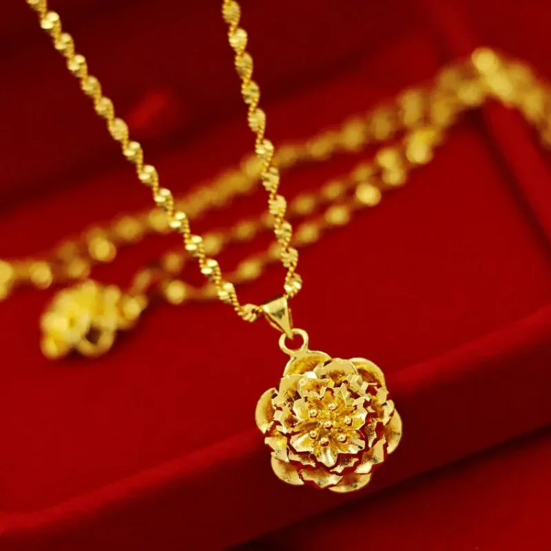 Gold 18K rose 999 necklace women's pendant jewelry fashion clavicle chain