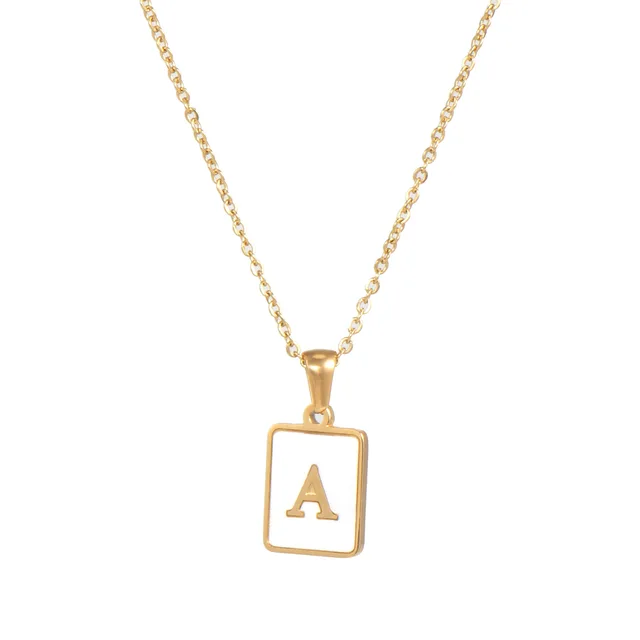 Minimalist Mother of Pearl Shell Stainless Steel Tarnish Free Initial Necklace Gold Plated Letter Necklace for Women