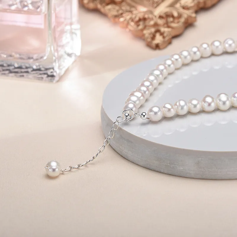 6-7mm Freshwater Cultured Pearl Necklace for Women, Real Chokers Pearl Necklace, Women's  Sterling Silver Pearl Strand Necklaces