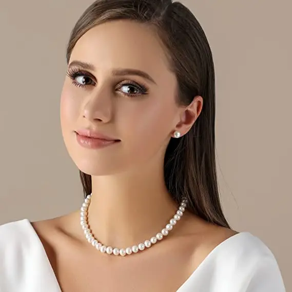 6-7mm Freshwater Cultured Pearl Necklace for Women, Real Chokers Pearl Necklace, Women's  Sterling Silver Pearl Strand Necklaces