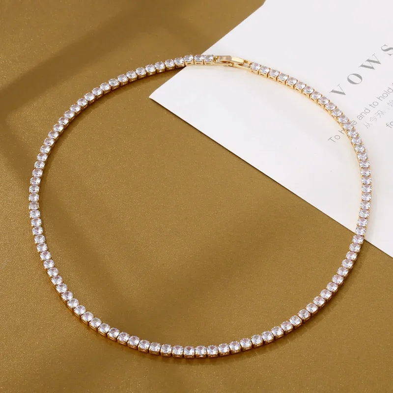 Trendy 4mm Lab Diamond Necklace White Gold Filled Party Wedding Necklaces For Women Bridal Tennis Chocker Jewelry Gift