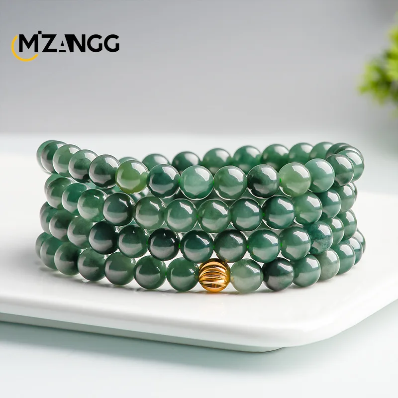 Genuine Natural Myanmar Jadeite Necklace 7.5mm Ice Seed Oil Green Jade Bracelet Men's and Women's High Quality Luxury Jewelry