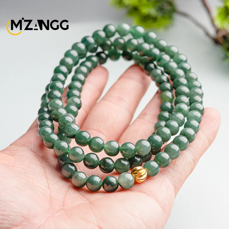 Genuine Natural Myanmar Jadeite Necklace 7.5mm Ice Seed Oil Green Jade Bracelet Men's and Women's High Quality Luxury Jewelry