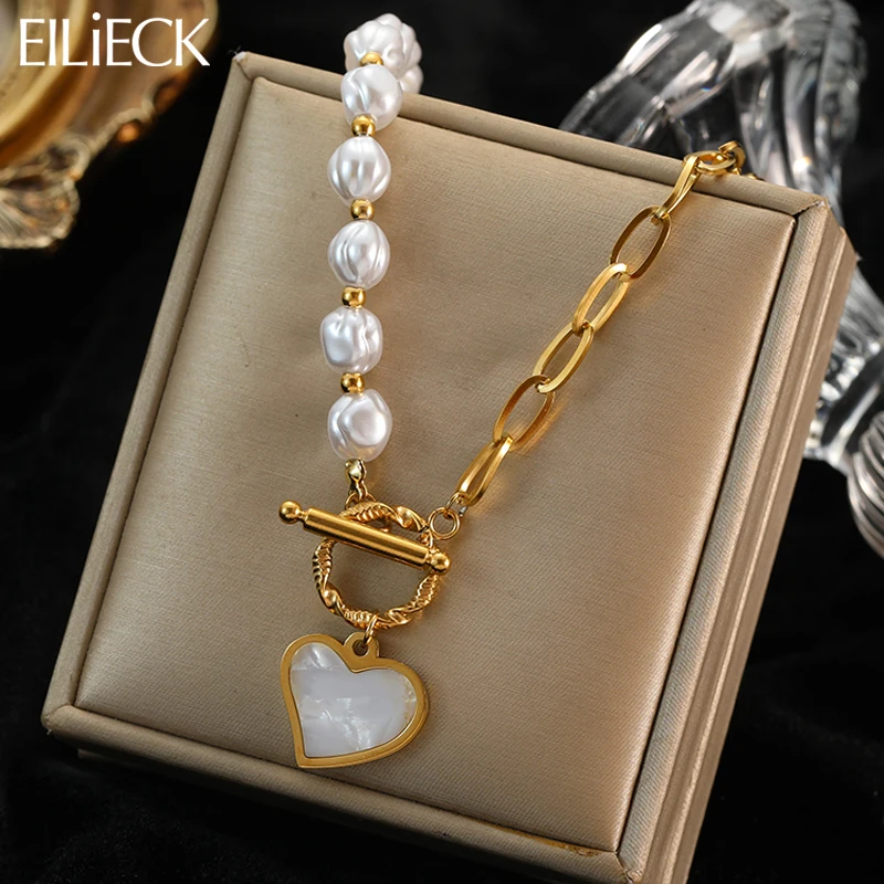 316L Stainless Steel Pearl Heart Pendant Necklace For Women  Trendy Temperament Simple Neck Chain Jewelry Gifts