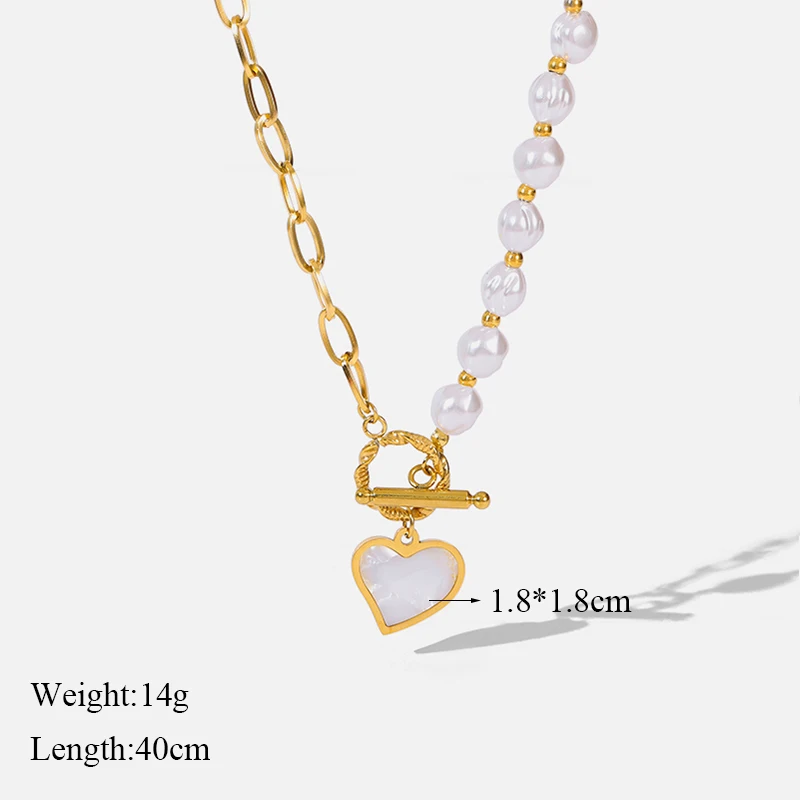 316L Stainless Steel Pearl Heart Pendant Necklace For Women  Trendy Temperament Simple Neck Chain Jewelry Gifts