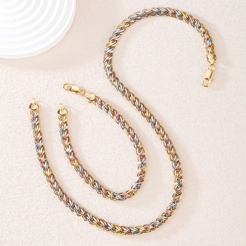 Selead Design Twisted Wide Snake Bone Chain Necklace Bracelet Set Ladies Men's Jewelry Exquisite Tricolor Necklace