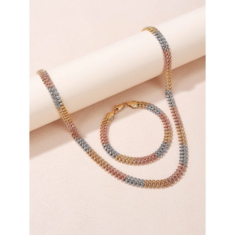 Selead Design Twisted Wide Snake Bone Chain Necklace Bracelet Set Ladies Men's Jewelry Exquisite Tricolor Necklace