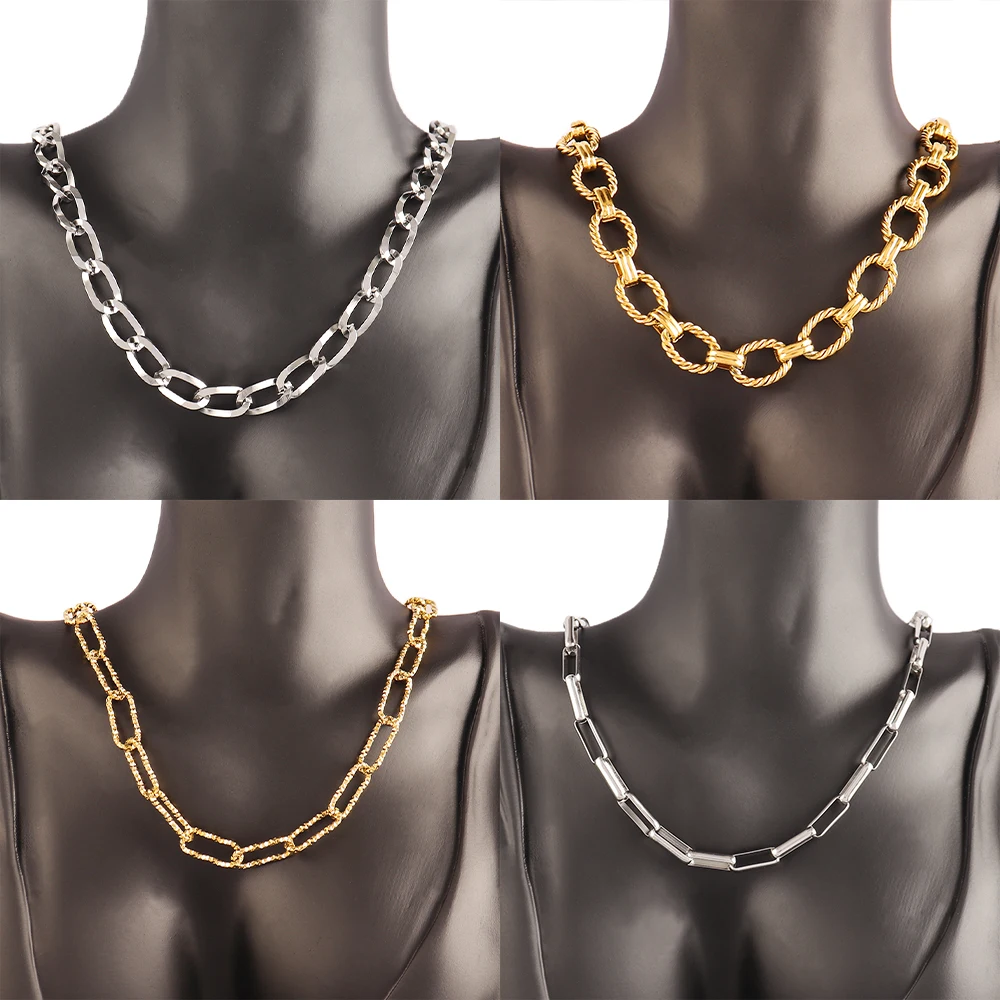 316L Stainless Steel Chain Necklaces For Men High Quality Vintage Gold Color Choker Chain Necklaces Women  Jewelry