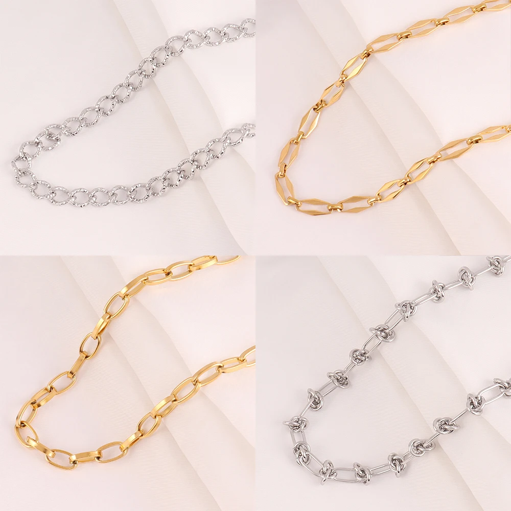 316L Stainless Steel Chain Necklaces For Men High Quality Vintage Gold Color Choker Chain Necklaces Women  Jewelry