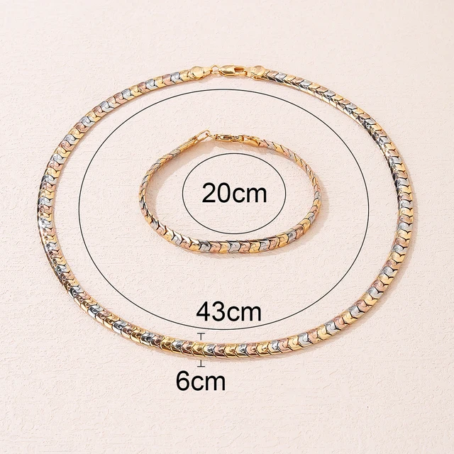 Selead Design Twisted Wide Snake Bone Chain Necklace Bracelet Set Ladies Men's Jewelry Exquisite Tricolor Necklace