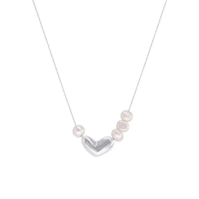 Irregular Lentil Pearl Love Heart Necklace for Women Temperament Chain High Quality Fashion Jewelry