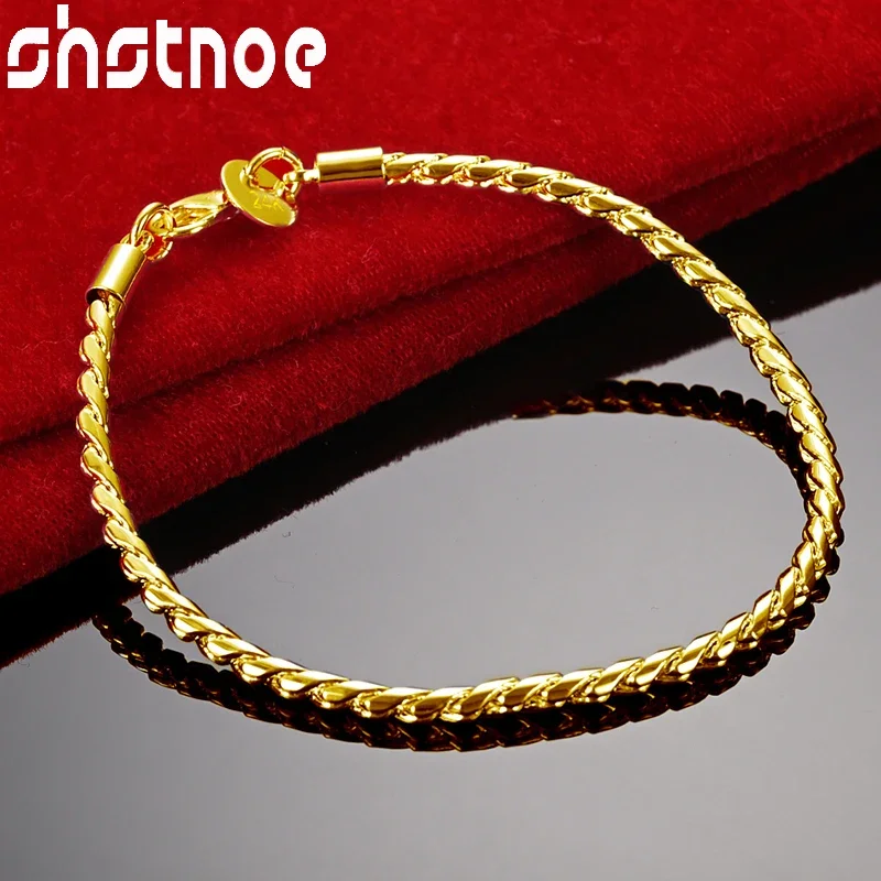 24K Gold 4mm Snake Hand Chain Bracelet For Woman Men Fashion Jewelry Engagement Bangles Wedding Party Birthday Gifts