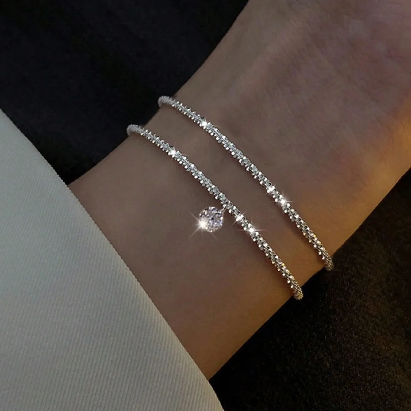 Fashion Silver Color Sparkling Adjustable Bracelets for Women Elegant Gypsophila Fine Bracelet New Wedding Party Jewelry Gifts