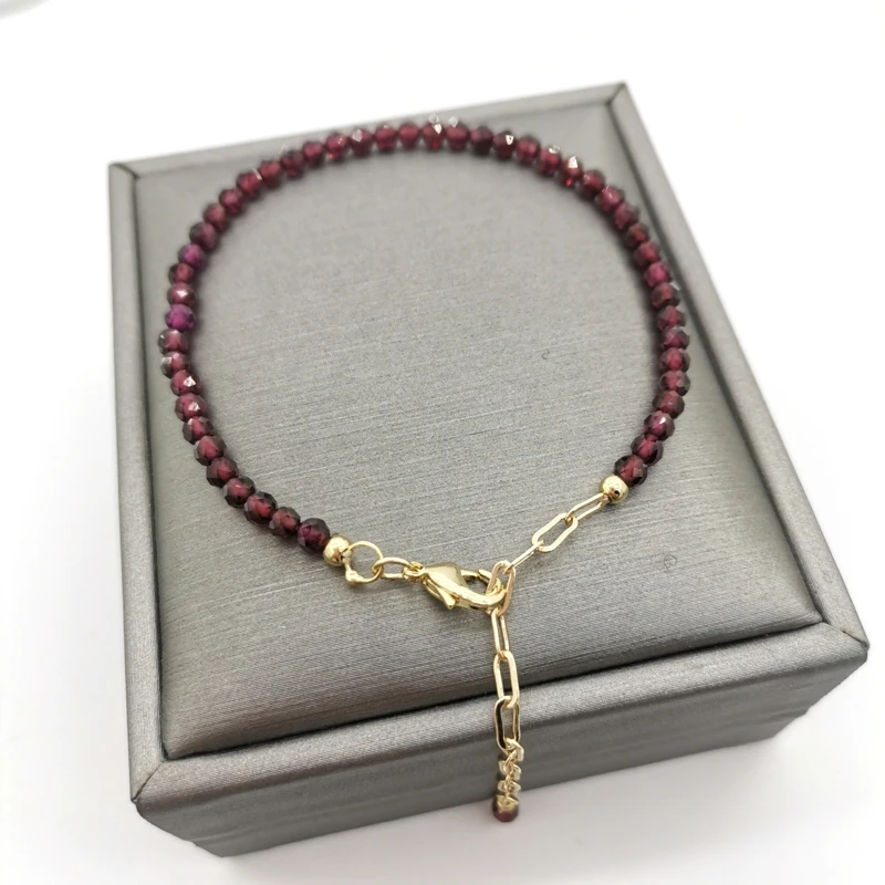 Faceted Garnet Bracelet Delicate Adjustable 14K Gold Filled Chains Natural Stones Pulsera Mujer Unique Women BOHO Bracelet