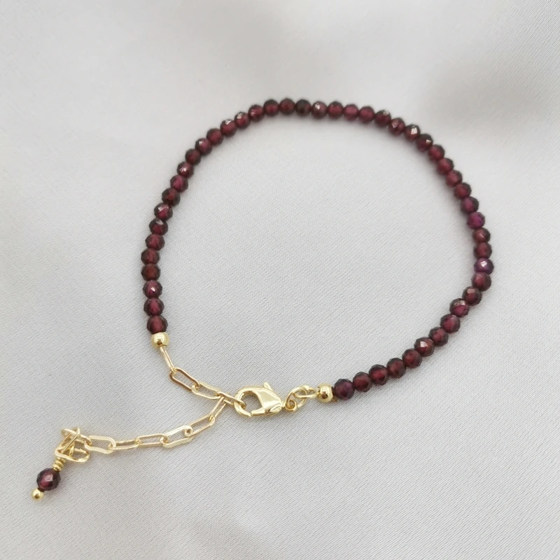 Faceted Garnet Bracelet Delicate Adjustable 14K Gold Filled Chains Natural Stones Pulsera Mujer Unique Women BOHO Bracelet