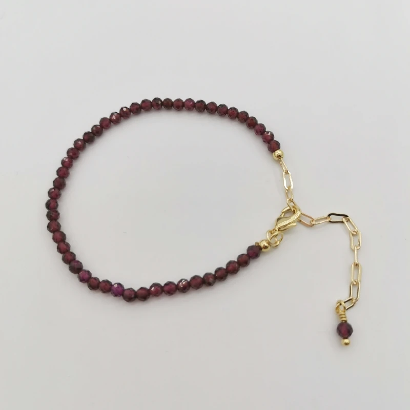 Faceted Garnet Bracelet Delicate Adjustable 14K Gold Filled Chains Natural Stones Pulsera Mujer Unique Women BOHO Bracelet