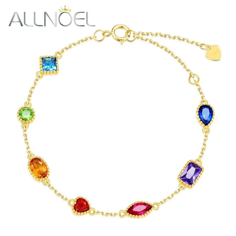 925 Sterling Silver Bracelet For Women Rainbow Zircon Colorful Yellow Blue Green Gemstones Gold Plated Fine Jewelry Gift