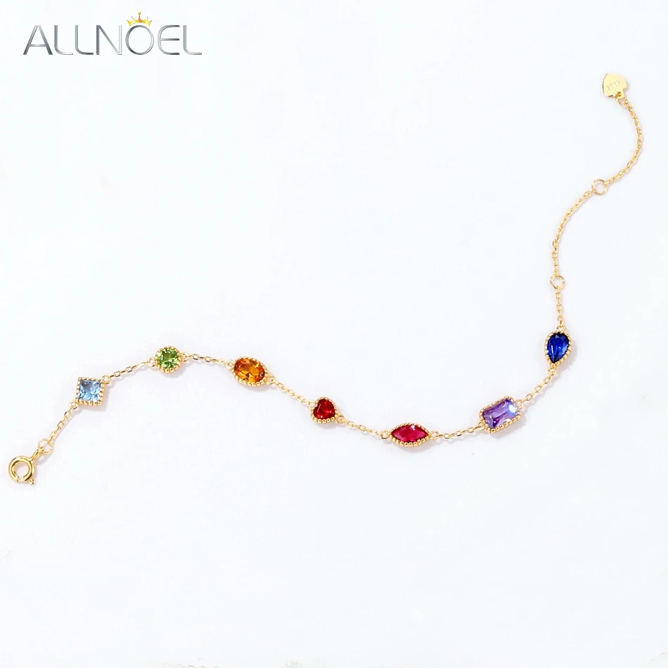 925 Sterling Silver Bracelet For Women Rainbow Zircon Colorful Yellow Blue Green Gemstones Gold Plated Fine Jewelry Gift