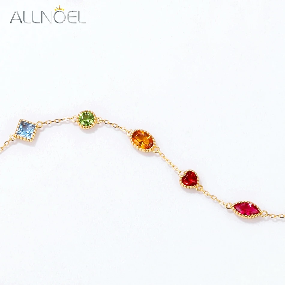 925 Sterling Silver Bracelet For Women Rainbow Zircon Colorful Yellow Blue Green Gemstones Gold Plated Fine Jewelry Gift
