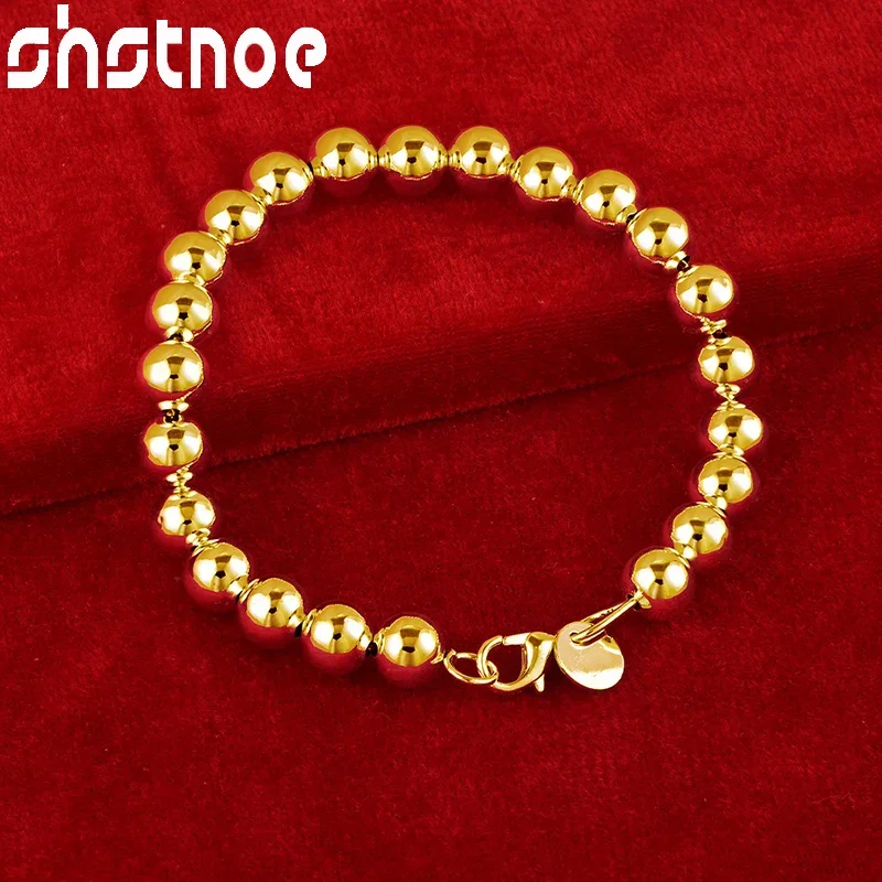 24K Gold 8mm Beads Bracelet For Woman Men Fashion Jewelry Hand Chain Engagement Bangles Wedding Party Birthday Gifts