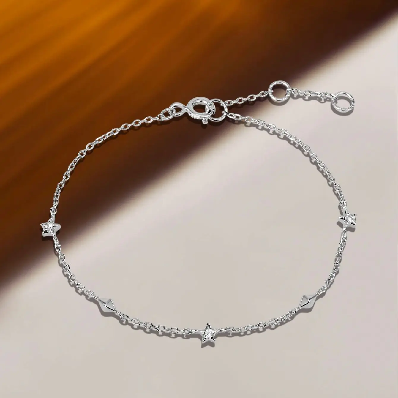 Women Jewelry 14K Rose Gold Bracelet CZ Luxury Cute Trendy Sparkling Star 925 Sterling Silver Charm Bracelet for Gift