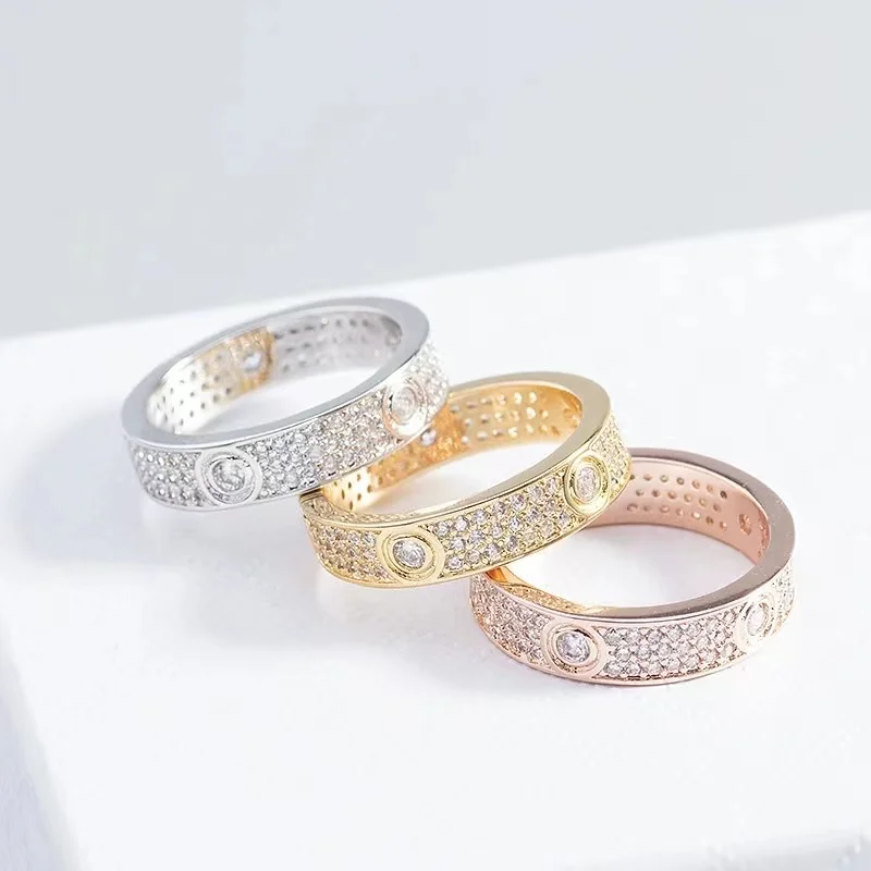 Classic Hot Selling Three Rows Diamond Electroplated 18K Gold Non Fading Men's and Women's Bracelet Ring Zircon Jewelry Gift