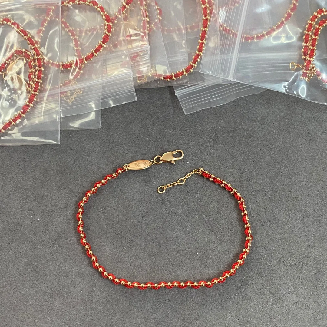 Hot Brand Pure 925 Sterling Silver Jewelry Rose Gold Beads Lucky Bracelet Party Unisex Thin Red Rope Friendship Bracelet