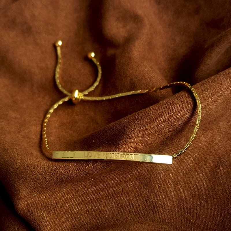 Popular 14K Real Gold Letter LOVER DREAM Bracelet for Women Girl Original Design Temperament Jewelry Birthday Party Gift
